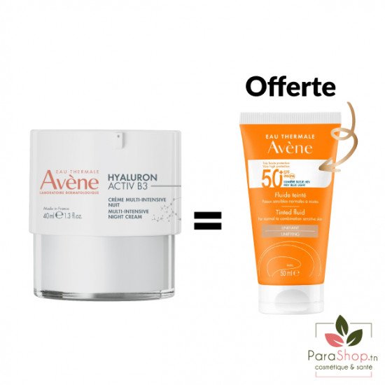 AVENE PACK HYALURON ACTIV B3 Creme Nuit + Fluide teinté SPF 50+ OFFERT