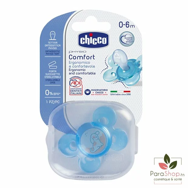 Chicco Sucette Physio Air Silicone Phosphorescent +0 Vert Bleu + Boîte de  Stérilisation