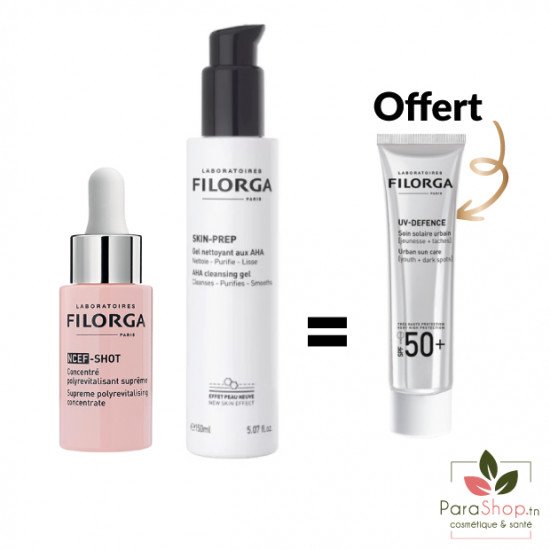 FILORGA PACK NCEF-SHOT15ML + SKIN-PREP  Gel Nettoyant aux AHA + UV DEFENCE OFFERT