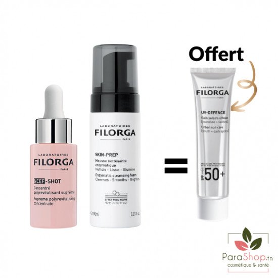 FILORGA PACK NCEF-SHOT15ML + SKIN-PREP Mousse Nettoyante + UV DEFENCE OFFERT