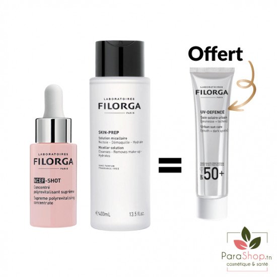 FILORGA PACK NCEF-SHOT15ML + SKIN-PREP  Solution Micellaire + UV DEFENCE OFFERT