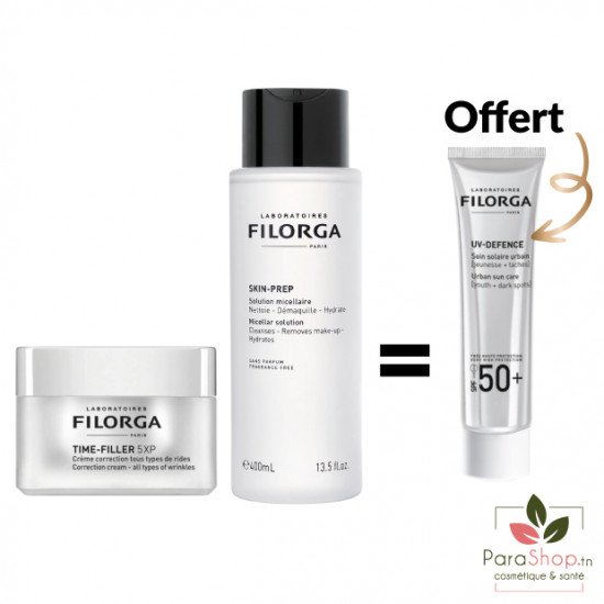 FILORGA PACK TIME-FILLER 5XP CRÈME + SKIN-PREP Solution Micellaire + UV DEFENCE OFFERT