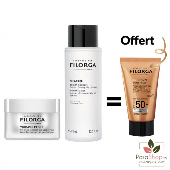 FILORGA PACK TIME-FILLER 5XP GEL CRÈME + SKIN-PREP Solution Micellaire + UV BRONZE OFFERT