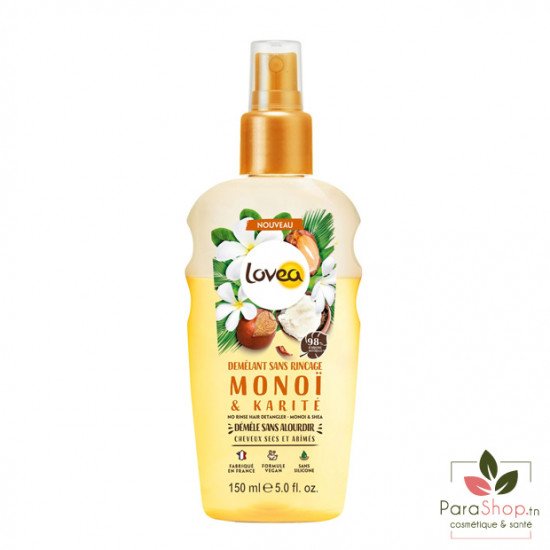 LOVEA DEMELANT SANS RINCAGE MONOI & KARITE CHEVEUX SECS ET ABIMES 150ML