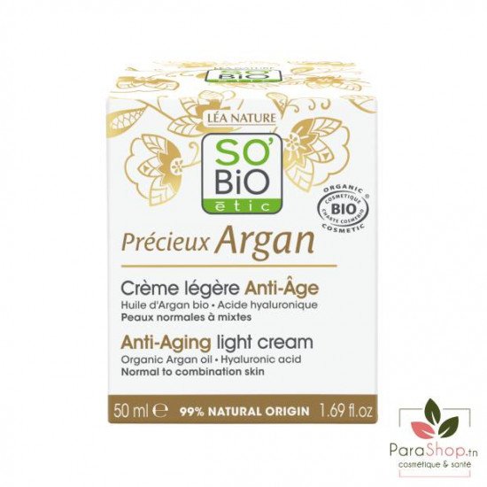 SO BIO PRECIEUX ARGAN CREME LEGERE ANTI AGE 50ML