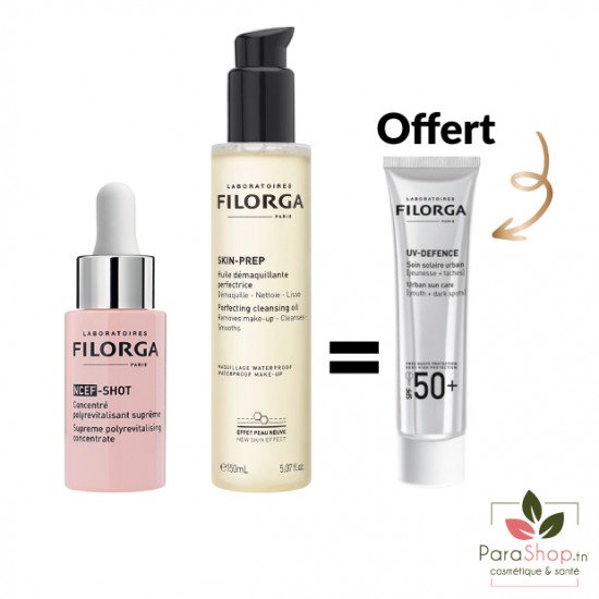 FILORGA PACK NCEF-SHOT15ML + SKIN-PREP Huile Demaquillante + UV DEFENCE OFFERT