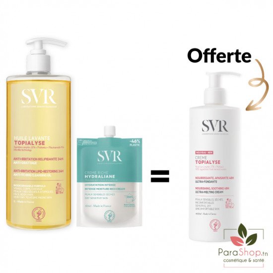 SVR PACK HYDRALIANE CREME RICHE + TOPIALYSE HUILE LAVANTE 1L + CREME ANTI-DESSÈCHEMENT 400ML