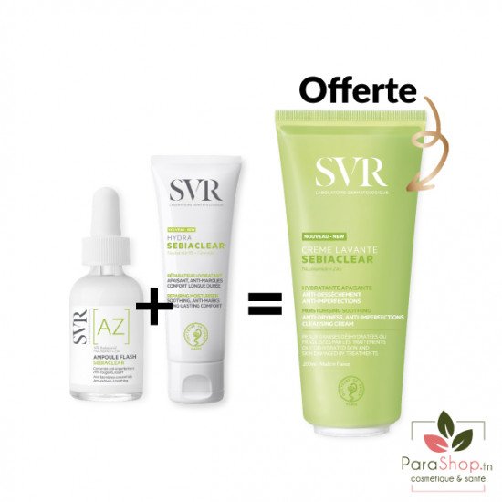 SVR PACK SEBIACLEAR Ampoule Flash + HYDRA +  CREME LAVANTE OFFERTE