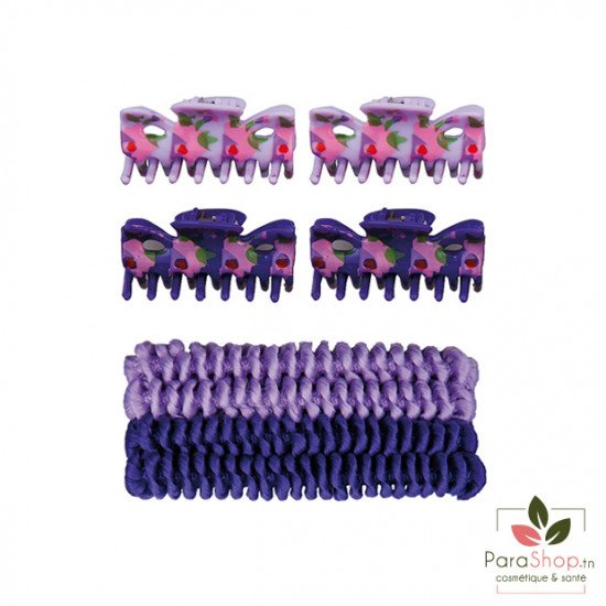 TITANIA 4 Pinces Cheveux + 4 Rubans Cheveux Violet - 8008 GIRL